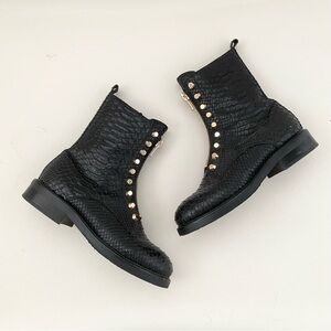 Jeffrey Campbell Croc Embossed Studded Moto Boots